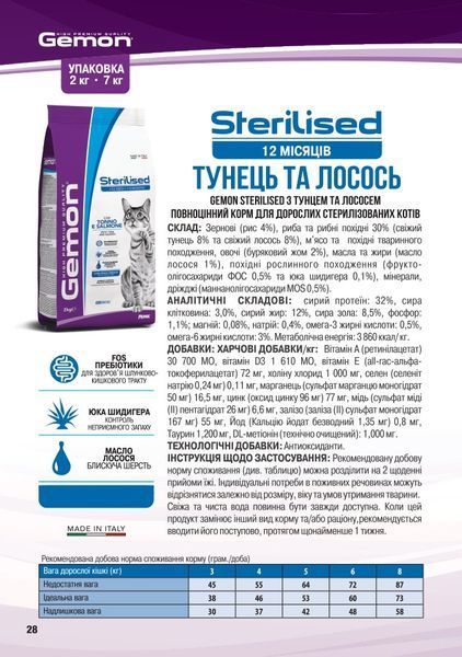 GEMON Cat Sterilised тунeц с лососем 70297165 фото