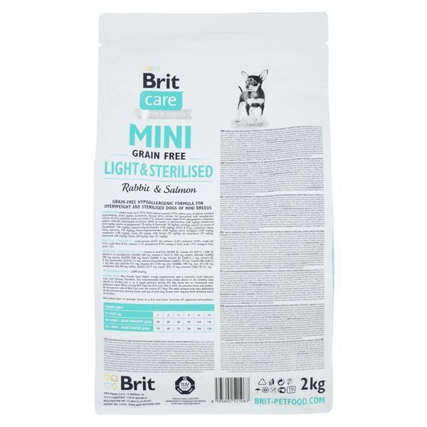 Корм сухий Brit Care Grain Free Mini Light and Sterilised для дорослих собак дрібних порід з зайвою вагою чи стерилізованих з кроликом та лососем 2 кг 170785/1067 фото