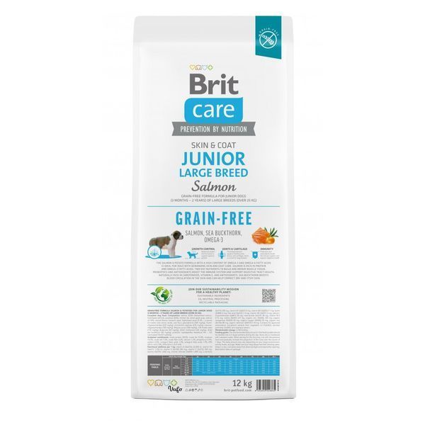 Корм сухой Brit Care Dog Grain-free Junior Large Breed для молодых собак крупных пород беззерновой с лососем 12 кг 172201 фото