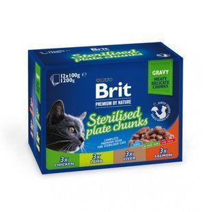 Корм вологий Brit Premium Sterilised Plate д/стерилізованих котів Тарілка д/стерилізованих 12 шт х 100 г 111834 фото