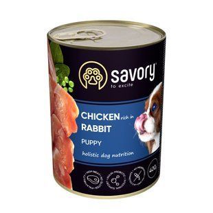 Корм влажный Savory Dog All breeds Puppy Chicken rich in Rabbit паштет для щенков всех пород с кроликом 400 г 30587 фото