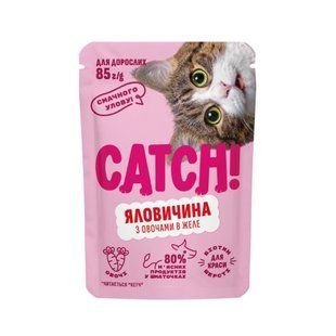 Корм вологий Catch! для дороcлих котів з яловичиною та овочами в желе 85 г Catch_21960 фото