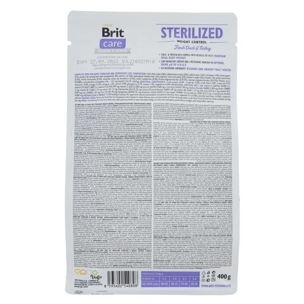 Корм сухой Brit Care Cat Grain Free Sterilized Weight Control для стерилизованных котов с излишним весом утка и... 171295/0808 фото