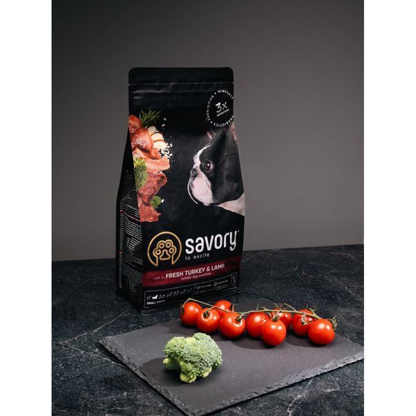 Корм сухий Savory Small Breed rich in Fresh Turkey and Lamb для дорослих собак малих порід зі свіжим ягням та індичкою 1 кг 30341 фото