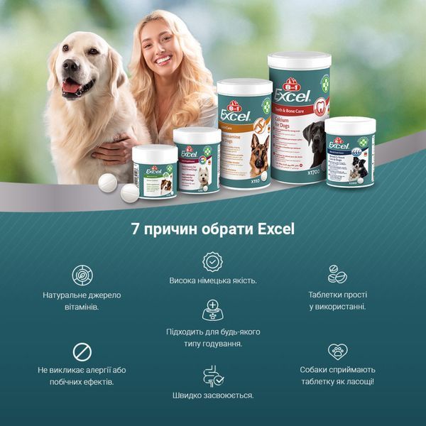Вітаміни 8in1 Excel Calcium для цуценят та дорослих собак для зубів та кісток кальцій155 шт 661826 фото