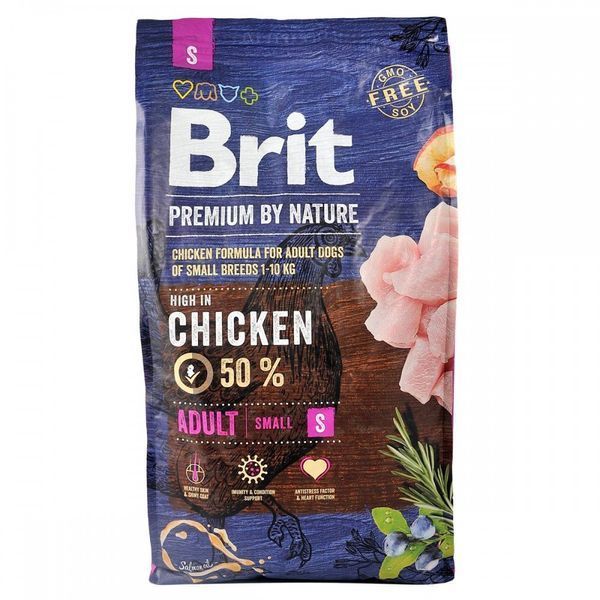 Корм сухий Brit Premium Dog Adult S для дорослих собак дрібних порід вагою 1-10 кг з куркою 8 кг 170811/6307 фото