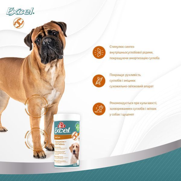 Вітаміни 8in1 Excel Glucosamine + MSM для цуценят та дорослих собак для суглобів55 шт 661831 фото