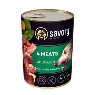 Корм влажный Savory Dog Gourmand 4 meats паштет для взрослых собак всех пород с четырьмя видами мяса 400 г 30396 фото