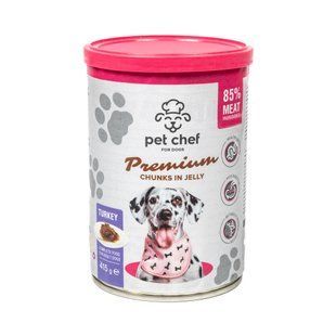 Вологий корм для собак Pet Chef шматочки в желе з індичкою 415 г 93601* фото