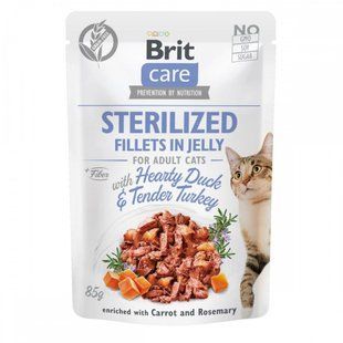 Корм вологий Brit Care Fillets in Jelly Hearty Duck and Turkey Sterilized д/стерилізованих котів філе в желе з качкою та індичкою 85 г 100532/0549 фото