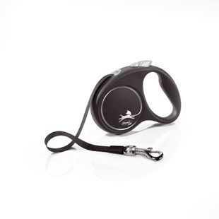 Повідець-рулетка Flexi для собак Black Design стрічка чорна розмір S 5 м/15 кг FL 033906 фото