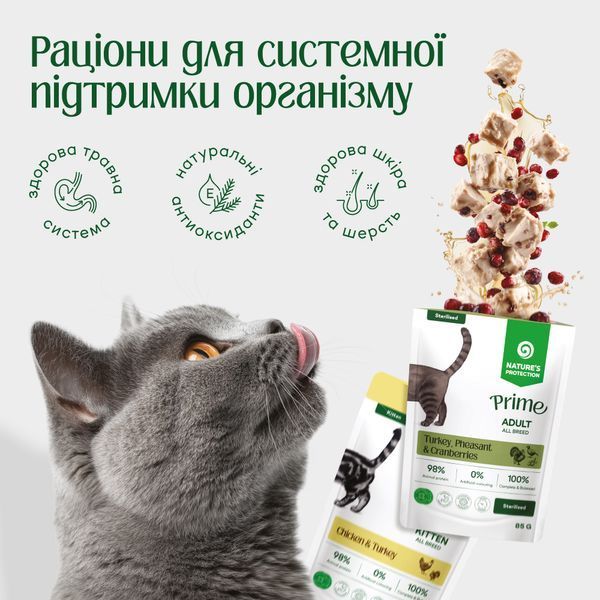 Nature's Protection Prime Sterilised Adult Cats Salmon and Trout Вологий корм для стерилізованих котів з лососем і фореллю, 85 г NPPR47915 фото