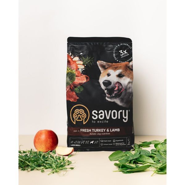 Корм сухой Savory Large Breeds rich in Fresh Turkey and Lamb для взрослых собак больших пород от 25 кг со свежим... 30235 фото