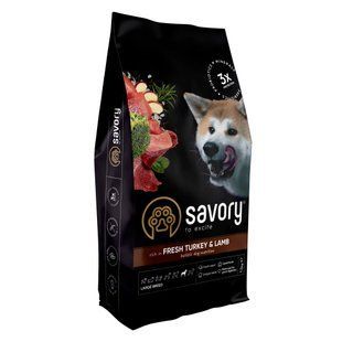 Корм сухой Savory Large Breeds rich in Fresh Turkey and Lamb для взрослых собак больших пород от 25 кг со свежим... 30242 фото