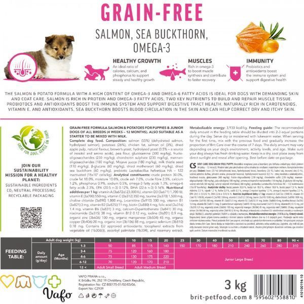 Корм сухой Brit Care Dog Grain-free Puppy для щенков беззерновой с лососем 1 кг 172193 фото
