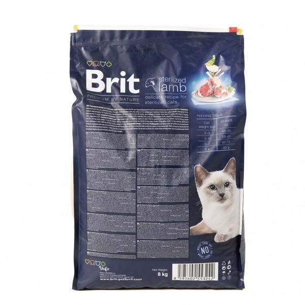 Корм сухий Brit Premium by Nature Cat Sterilized Lamb для стерилізованих котів з ягням 8 кг 171871 фото