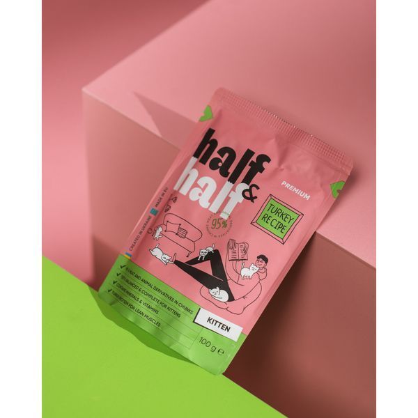 Корм вологий HalfHalf для кошенят шматочки з індичкою у желе у формі пауча 100г 20864 фото