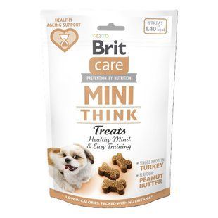 Ласощі Brit Care Mini Treats Think для собак малих порід для розумових здібностей індичка смак арахісове масло 50 г 112373 фото