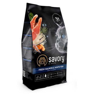Корм сухой Savory Adult Cat Gourmand Fresh Salmon and White Fish для взрослых кошек со свежим лососем и белой рыбой... 30013 фото