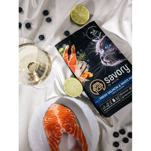 Корм сухой Savory Adult Cat Gourmand Fresh Salmon and White Fish для взрослых кошек со свежим лососем и белой рыбой... 30013 фото
