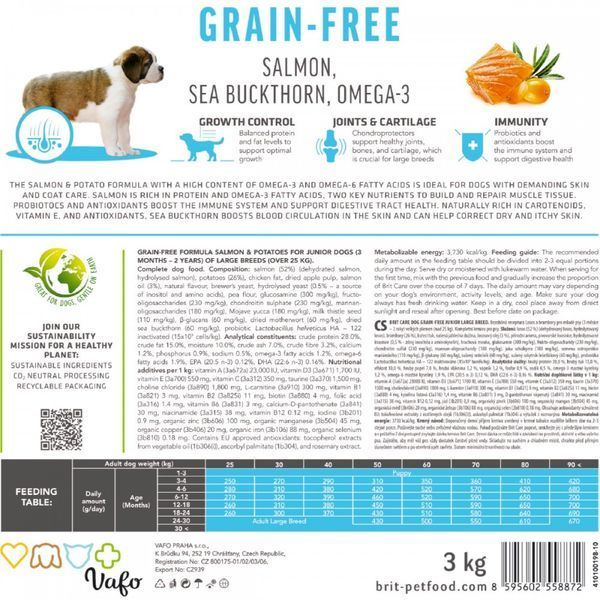 Корм сухой Brit Care Dog Grain-free Junior Large Breed для молодых собак крупных пород беззерновой с лососем 3 кг 172200 фото
