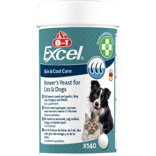 Вітаміни 8in1 Excel Brewers Yeast для собак та котів пивні дріжджі з часником для шкіри та шерсті 140 шт 661823 фото