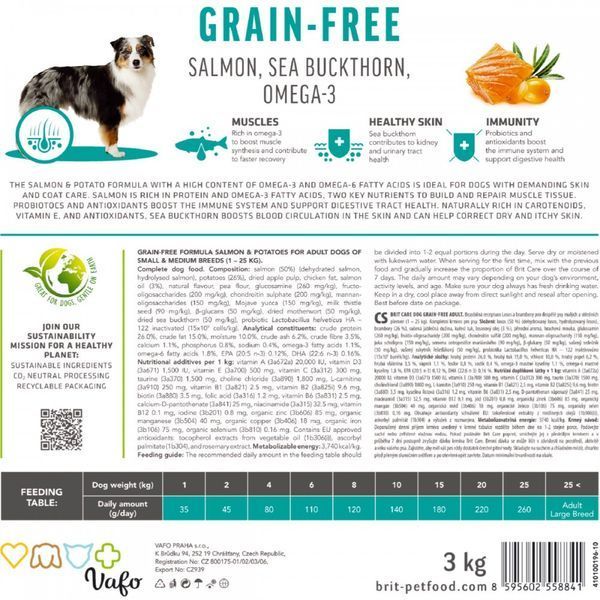 Корм сухой Brit Care Dog Grain-free Adult для взрослых собак малых и средних пород беззерновой с лососем 1 кг 172196 фото