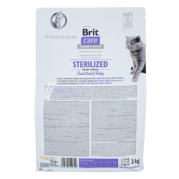 Корм сухий Brit Care Cat Grain Free Sterilized Weight Control для стерилізованих котів з надмірною вагою качка та індичка 2 кг 171294/0792 фото