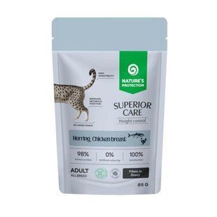 Nature's Protection Superior Care Weight Control Grain Free Adult Cats with Herring and Chicken Breast Вологий корм для котів для контролю ваги з оселедцем і куркою, 85 г NPSC47911 фото