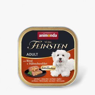 Корм влажный Vom Feinsten Adult with Beef chicken file для взрослых собак с говядиной и куриным филе 150 г AM-82301**** фото