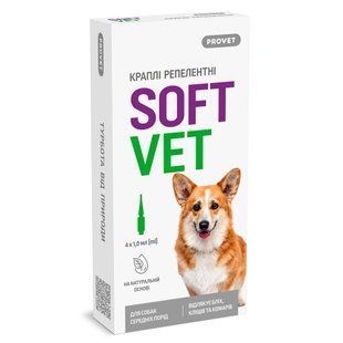 Капли Provet SOFTVET для собак средних пород репеллентные 4 пипетки по 1 мл PR244119 фото