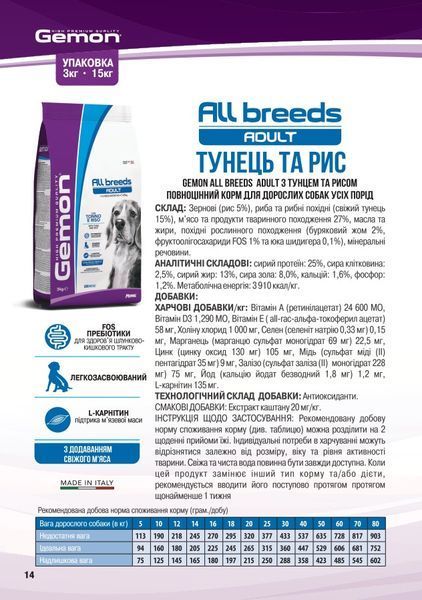 Gemon Dog All breeds Adult тунeц з рисом 70005609 фото