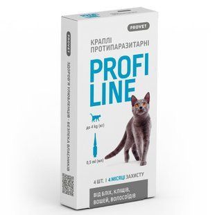 Краплі Provet PROFILINE для котів до 4 кг інсектоакарицид 4 піпетки по 0,5 мл PR243111 фото