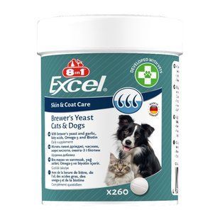 Вітаміни 8in1 Excel Brewers Yeast для собак та котів пивні дріжджі з часником для шкіри та шерсті 260 шт 661819 фото