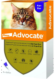 Elanco Bayer Advocate - Краплі на холку для котів від 4 до 8 кг, 1 піпетка 86429853 фото