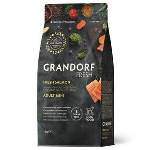 Grandorf FRESH SALMON & SWEET POTATO ADULT DOG MINI - Беззерновий сухий корм для дорослих собак малих порід з лососем та бататом, 1 кг 93901 фото