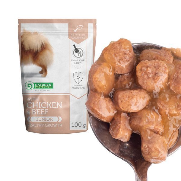Nature's Protection Junior Small Breeds Healthy Growth Chicken & Beef Вологий корм для молодих собак малих порід з куркою і яловичиною, 100 г KIK45279 фото