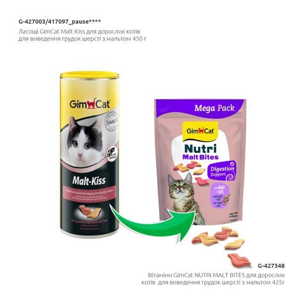 Витамины GimCat Nutri Malt Bites для взрослых кошек для выведения комков шерсти с мальтом 425 г G-427348 фото