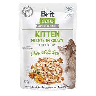 Корм вологий Brit Care Fillets in Gravy Choice Chicken Kitten д/кошенят філе в соусі з куркою 85 г 101047 фото