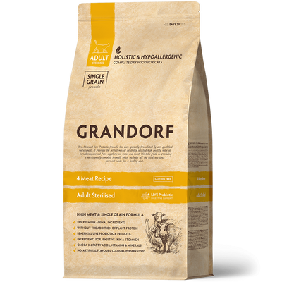 Grandorf Cat 4 Meat Adult Sterilized 400 г - сухой корм для стерилизованных кошек с 4 видами мяса. gr351 фото