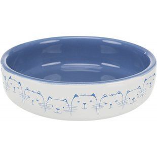 Миска Trixie для кошек короткомордых пород Hello my little cat синяя/белая керамическая 15 см 300 мл 24770 фото