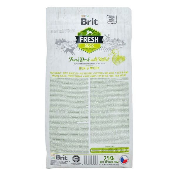 Корм сухий Brit Fresh Duck/Millet Active Run and Work для дорослих активних собак з качкою та пшоном 2,5 кг 170998/0823 фото