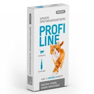 Краплі Provet PROFILINE для котів 4-8 кг інсектоакарицид 4 піпетки по 1 мл PR243110 фото