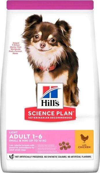 Hill's Science Plan Light Adult Small & Mini Chicken 6 кг - cухий корм для малоактивних собак міні та малих порід 604320 фото