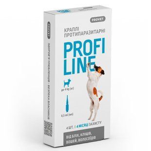 Краплі Provet PROFILINE для собак до 4 кг інсектоакарицид 4 піпетки по 0,5 мл PR243105 фото
