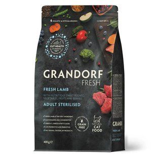 Grandorf Сухой беззерновой корм для стерилизованных кошек Grandorf FRESH LAMB & SWEET POTATO ADULT CAT STERILISED ягненок с бататом, 400 г 82440 фото