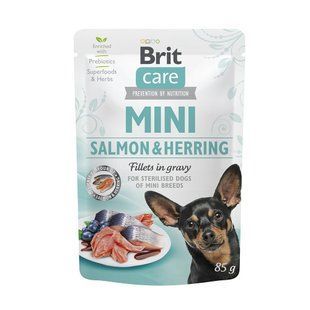 Корм вологий Brit Care Mini для дорослих собак мініатюрних порід філе з лососем та оселедцем в соусі 85 г 100914/100219/4449 фото