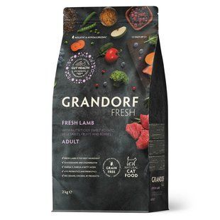 Grandorf Сухой беззерновой корм для взрослых кошек Grandorf FRESH LAMB & SWEET POTATO ADULT CAT ягненок с бататом, 2 кг 84402 фото
