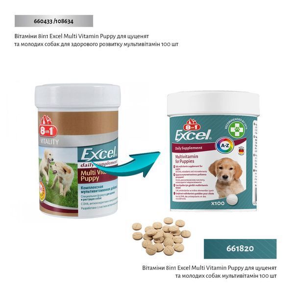 Вітаміни 8in1 Excel Multi Vitamin Puppy для цуценят та молодих собак мультивітамін 100 шт 661820 фото