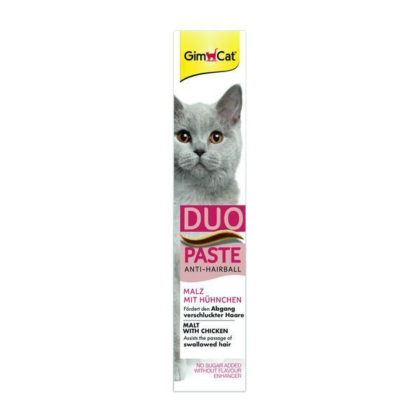 Паста GimCat DUO PASTE Anti-hairboll malt with chicken для котів з чутливим травленням усіх порід мальт та курка 50г G-427201 фото